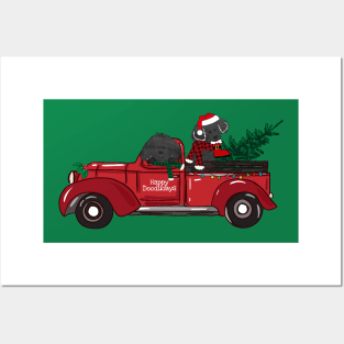 Cartoon Labradoodles Red Christmas Truck Posters and Art